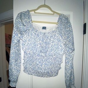 Blue and white floral long sleeve top